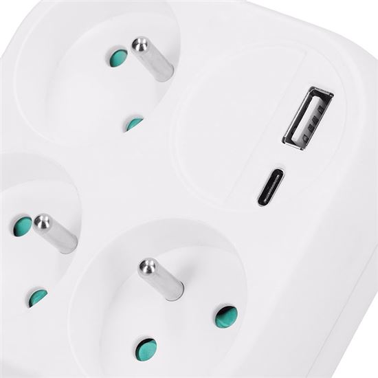 Solight rozbočka 3x 16A, USB A+C rychlonabíječka 20W PD, bílá