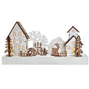 Solight LED vánoční vesnička, 34x17cm, dřevo, 4 LED, 2x AA