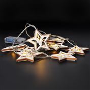 Solight LED vánoční řetěz hvězdy, 10x LED, dřevo, 1,5m, 2x AA