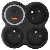 Solight rozbočka, 3x 15A, USB A+C rychlonabíječka 20W PD, matná černá