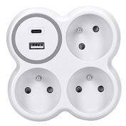 Solight rozbočka, 3x 15A, USB nabíječka A+C, bílá-šedá