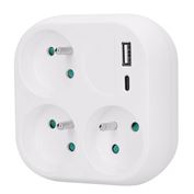 Solight rozbočka 3x 16A, USB A+C rychlonabíječka 20W PD, bílá