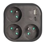Solight rozbočka 3x 16A, USB A+C rychlonabíječka 20W PD, černá