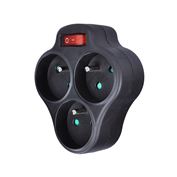 Solight rozbočka, 3 x 10A, černá, vypínač