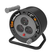 Solight prodlužovací přívod na bubnu 15m, 3 zásuvky, černý kabel, 3x 1,0mm2