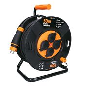 Solight prodlužovací přívod na bubnu, 4 zásuvky, venkovní, 50m gumový kabel, 3x 1,5mm2, IP44