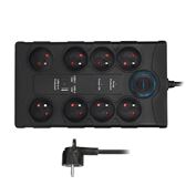 Solight přepěťová ochrana, 8z, USB A+CA, 2m, černá