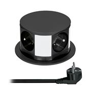 Solight prodlužovací přívod, 4 zásuvky, černý, 2m, výsuvný blok zásuvek, kruhový tvar