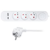 Solight prodlužovací přívod 3 zásuvky, s USB A+C nabíječka 12W, 2m, 3 x 1mm2, bílý, vypínač