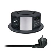 Solight 3z + USB A+C 20W PD, Wireless 10W, výsuvný blok zásuvek, 2m,  černý