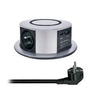 Solight 3z + USB A+C 20W PD, Wireless 10W, výsuvný blok zásuvek, 2m,  stříbrný