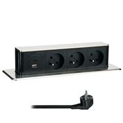 Solight 3z + USB A+C 20W PD výsuvný blok zásuvek, 2m, nerez ocel