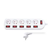 Solight prodlužovací přívod, 5 zásuvek, bílý, 6x vypínač, 2m