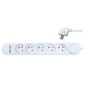 Solight prodlužovací přívod 5 zásuvek, USB A+A nabíječka 12W, 3m, 3 x 1mm2, bílý, vypínač