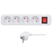 Solight prodlužovací přívod 5m, 4 zásuvky, vypínač, 16A/3680W, PVC, bílý