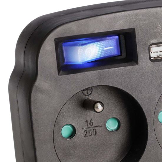 Solight rozbočka 2 x 16A, USB A+C rychlonabíječka 20W PD, černá, vypínač