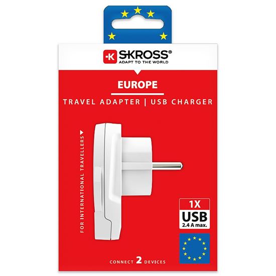SKROSS cestovní adaptér Europe USB pro cizince v ČR, USB-A 12W, typ E/F