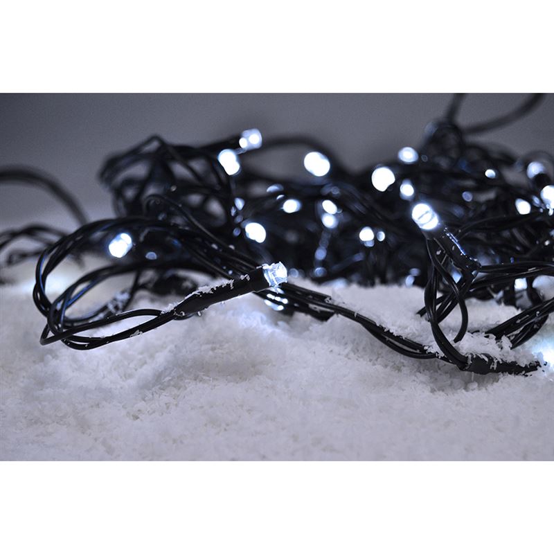 Solight LED venkovní vánoční řetěz, 100 LED, 10m, přívod 3m, 8 funkcí, časovač, IP44, studená bílá