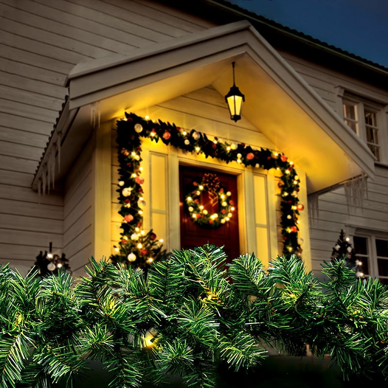 Solight LED vánoční girlanda s jehličím, 5m, 80x LED, časovač, 3xAA, IP44