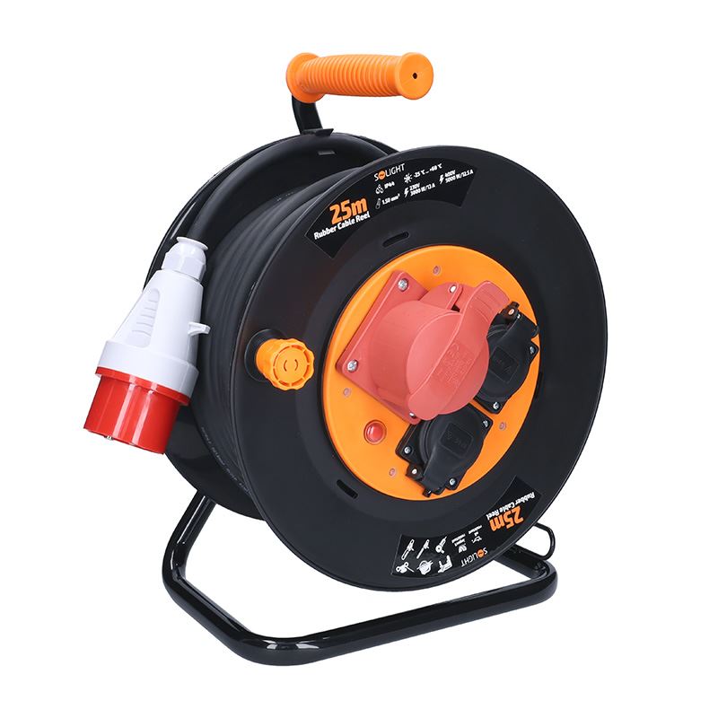 Solight prodlužovací přívod - na bubnu, zásuvky 400V + 230V, 25m kabel guma-neopren 5x1,5mm2, IP44