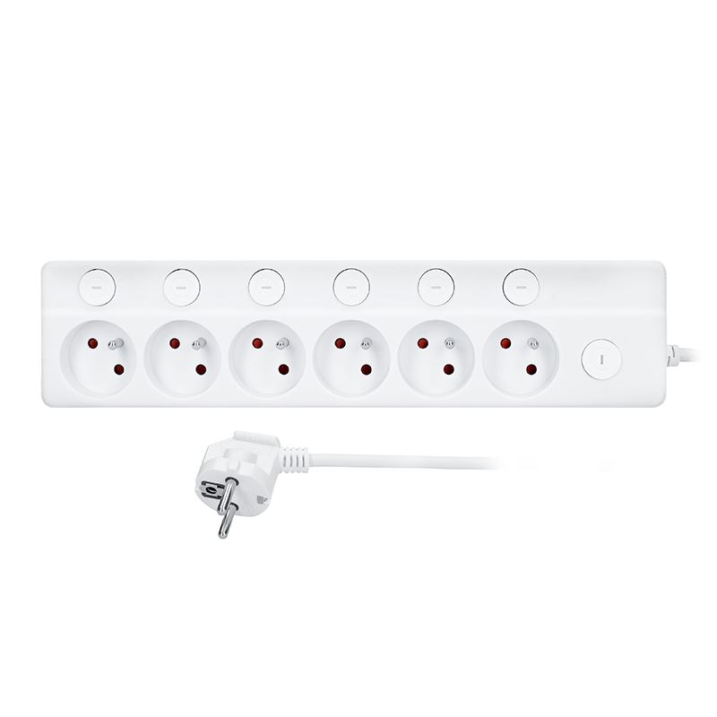 Solight prodlužovací přívod 6 zásuvek, 3m, 3 x 1mm2, bílý, 6+1 vypínač